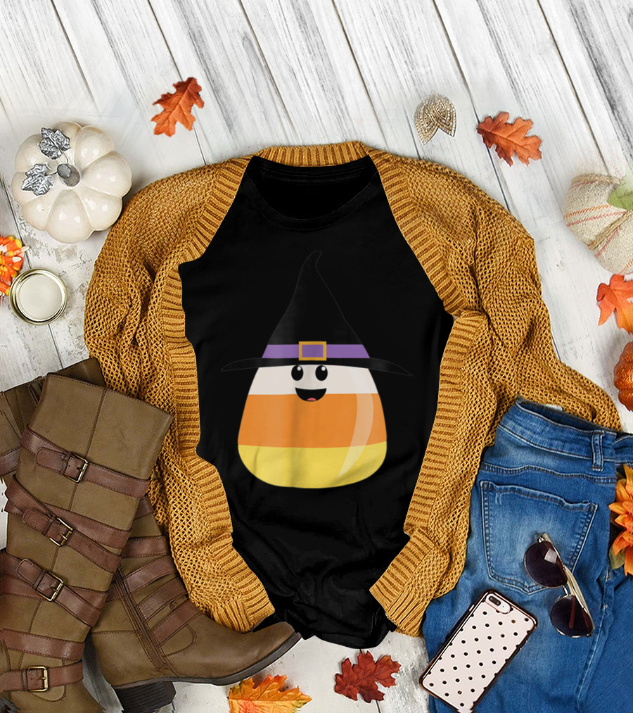 Halloween Chip the Candy Corn in Witch Hat T-Shirt