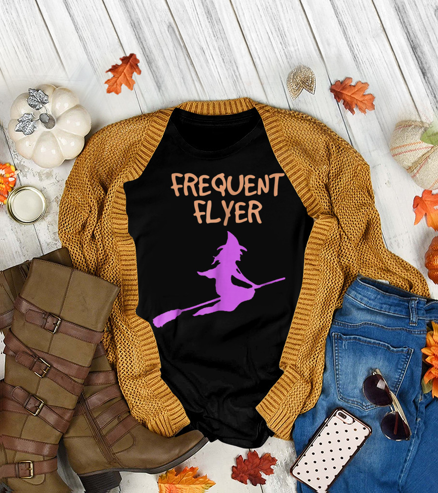 Frequent Flyer Halloween Witch Flying Broomstick T-Shirt
