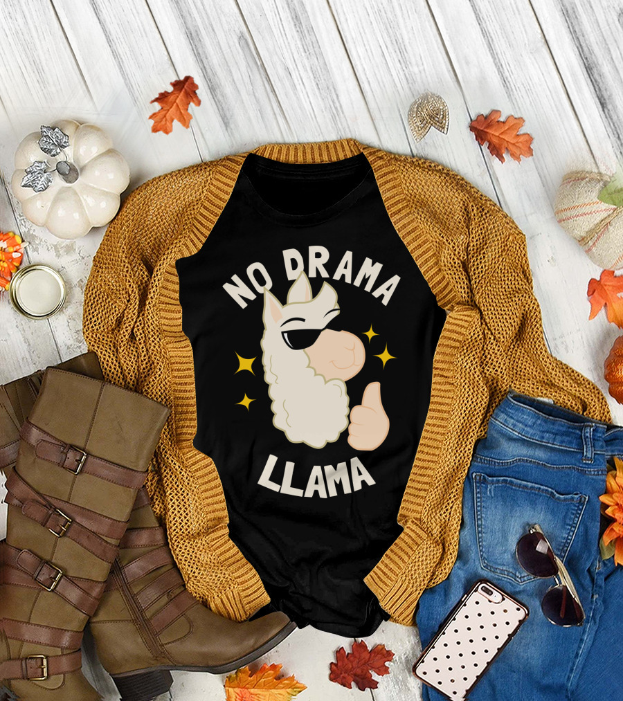 No Drama Llama Thumbs Up Sunglasses Llama T-Shirt