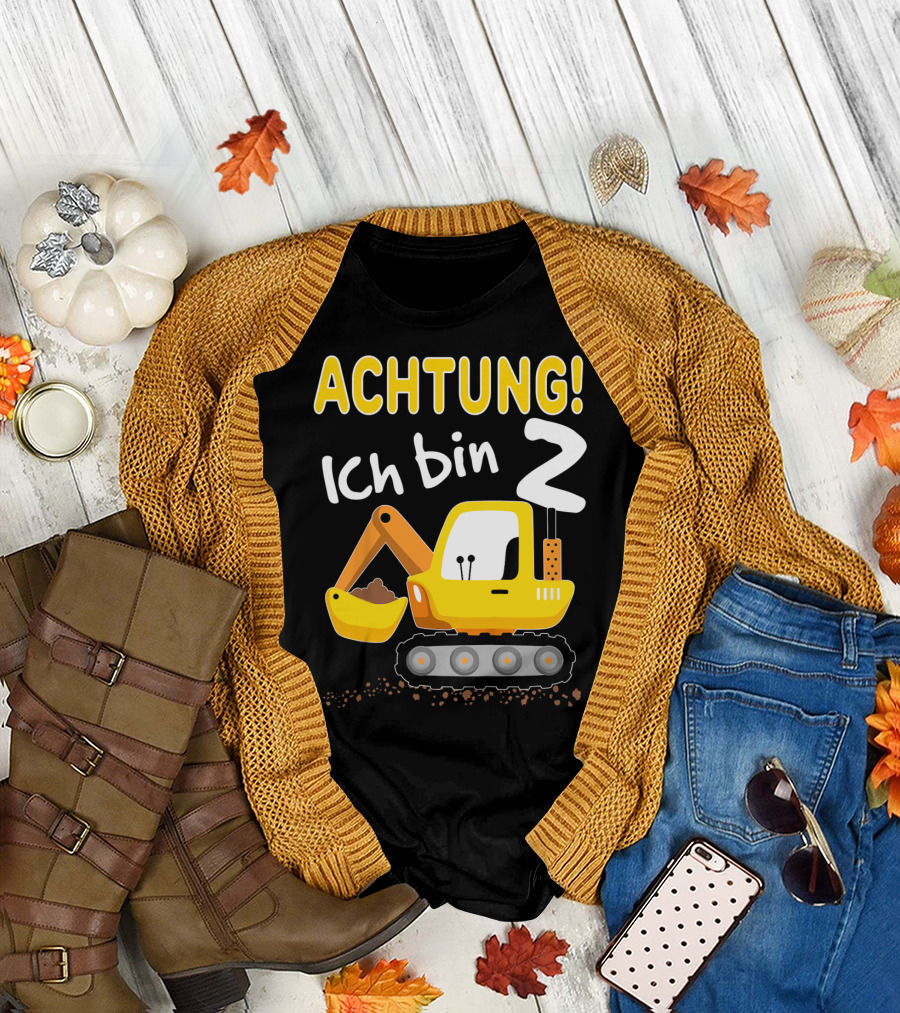 Achtung Ich Bin 2 Kinder Bagger 2. Geburtstag Jungen 2 Jahre T-Shirt