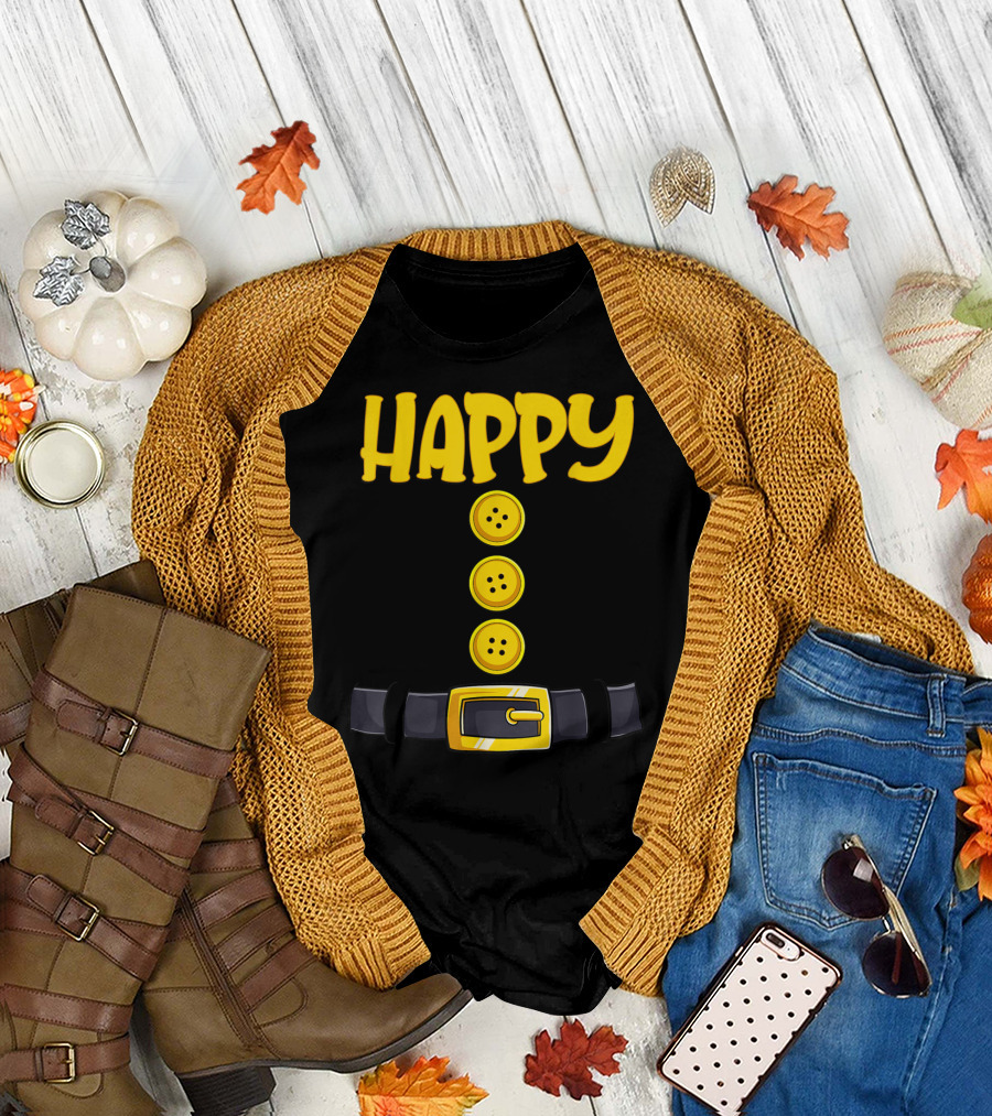 Happy Halloween Dwarf Costume Belt Buttons T-Shirt