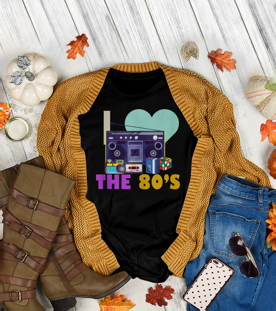 I Love The 80'S Boombox Cassette Tape Rubik's Cube Retro Party T-Shirt