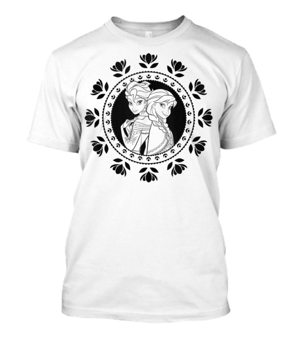 Disney Frozen Anna Elsa Mandala Style Iconic Character Circle T-Shirt