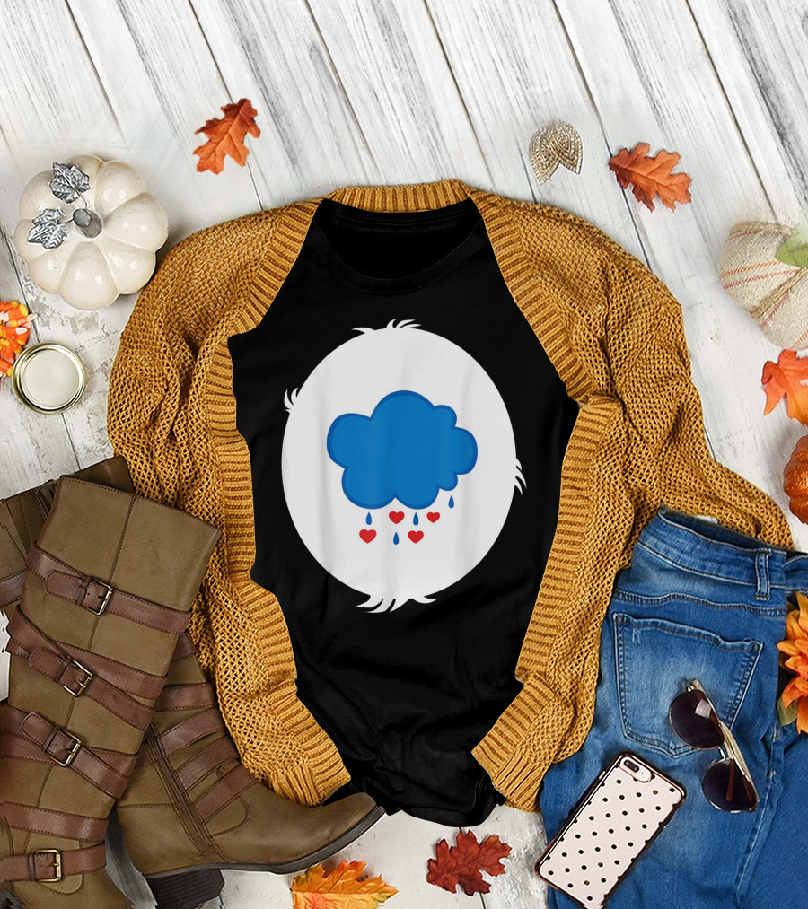 Funny Grumpy Bear Family Blue Cloud Heart Rain T-Shirt