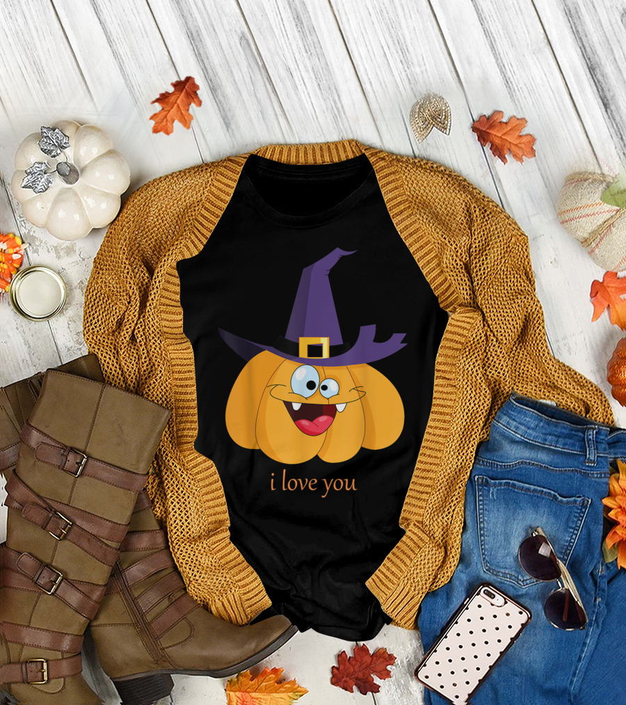 Funny Pumpkin I Love You Witch Hat Happy Face T-Shirt