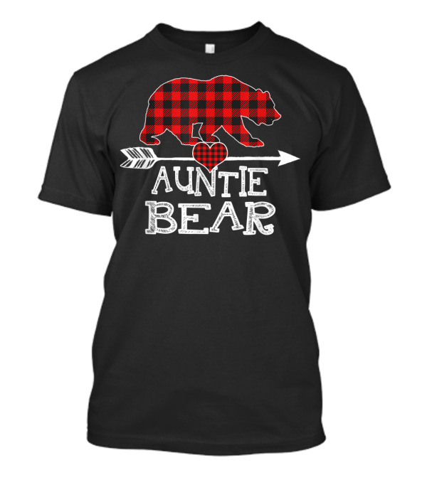Auntie Bear Red Plaid Buffalo Check Heart Arrow T-Shirt