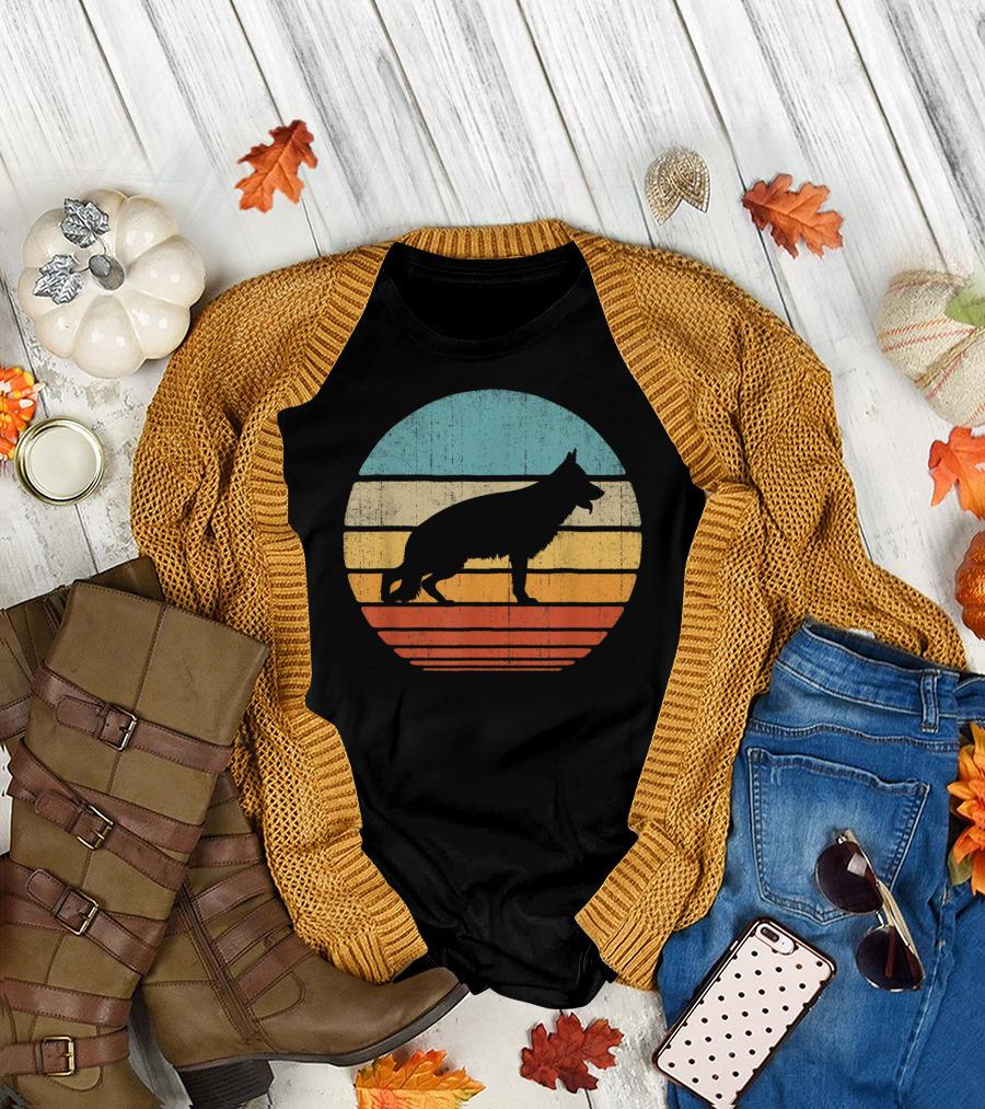 German Shepherd Retro 60s 70s Vintage Stripes Circle T-Shirt