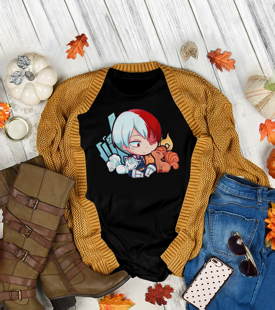 Myheroesacademiaplus Ultramidoriyaizukuanime Shoto Todoroki with Vulpx and Alolan Vulpix Fusion T-Shirt