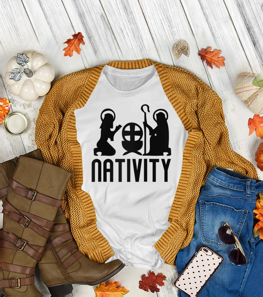 Nativity Scene Christian Halo Cross Iconography T-Shirt