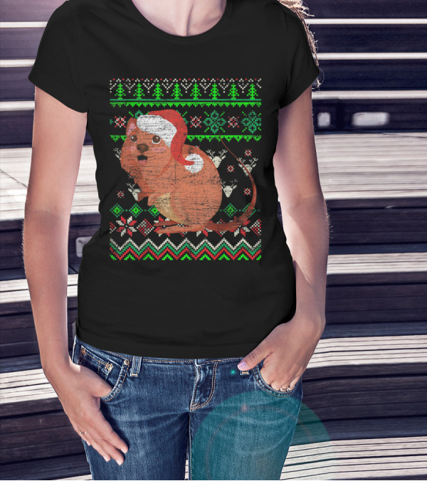 Ugly Christmas Sweater Quokka In Santa Hat With Festive T-Shirt