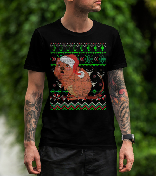 Ugly Christmas Sweater Quokka In Santa Hat With Festive T-Shirt