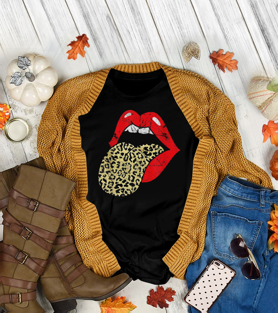 Vintage Red Lips Leopard Tongue Trendy Animal Iconic T-Shirt