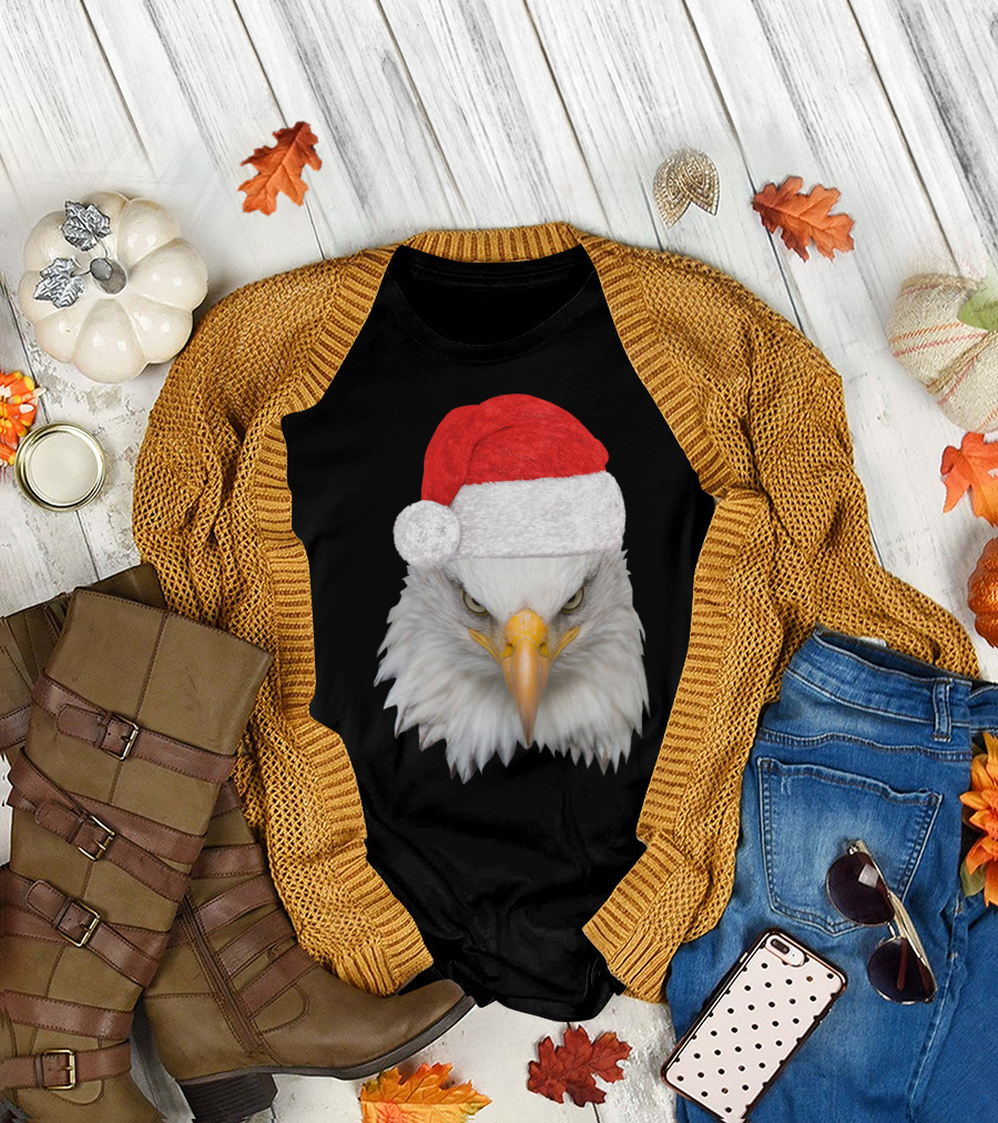 Christmas Bald Eagle with Santa Hat Patriotic Eagle T-Shirt