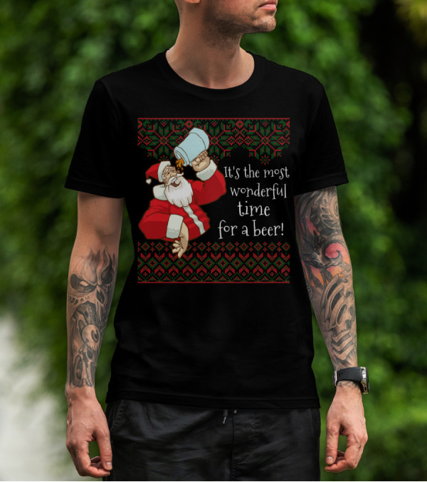 Funny Christmas It's The Most Wonderful Time For A Beer Santa T-Shirt