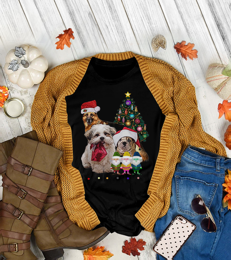 Funny Dogs Friends Christmas Tree Xmas Elf T-Shirt