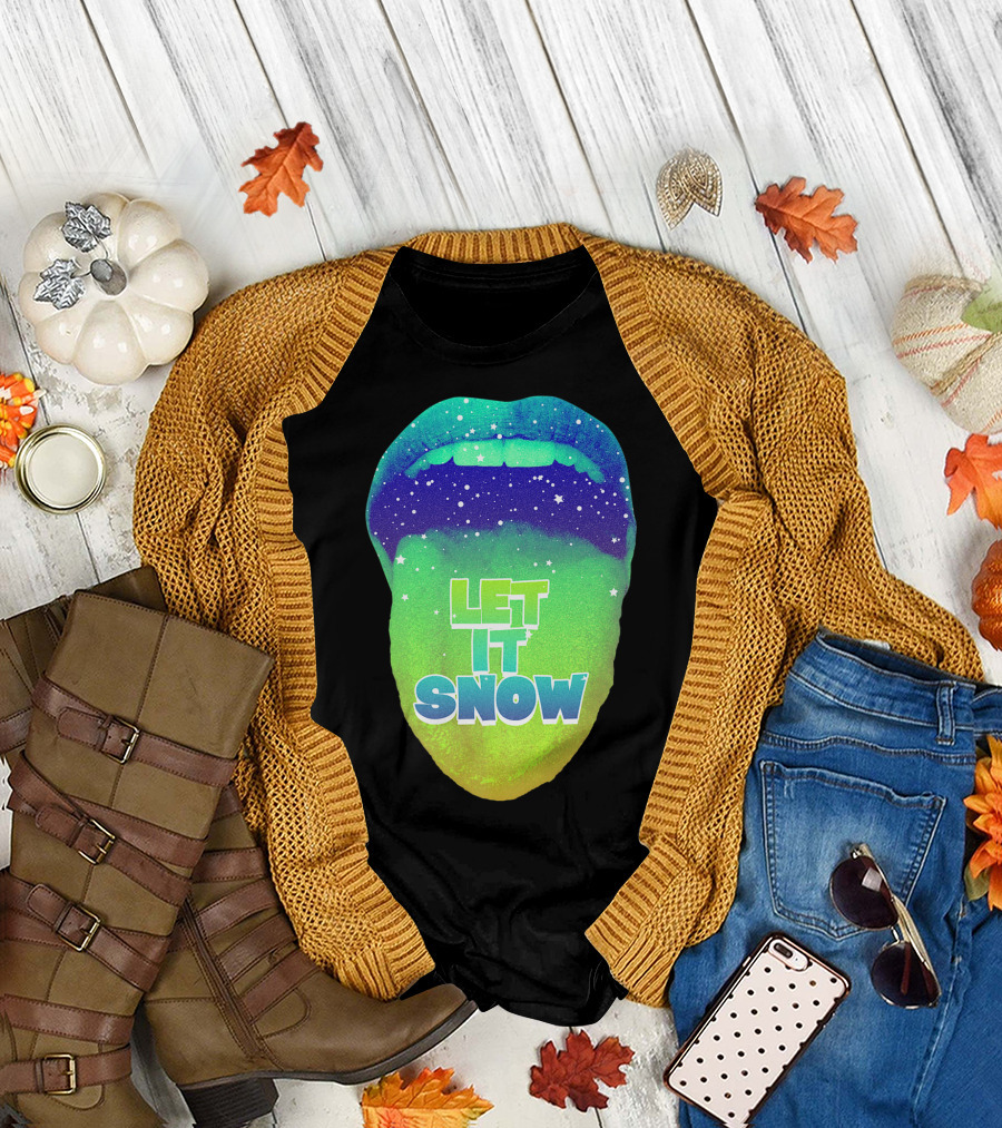 Let It Snow Starry Gradient Tongue With Snowflakes T-Shirt