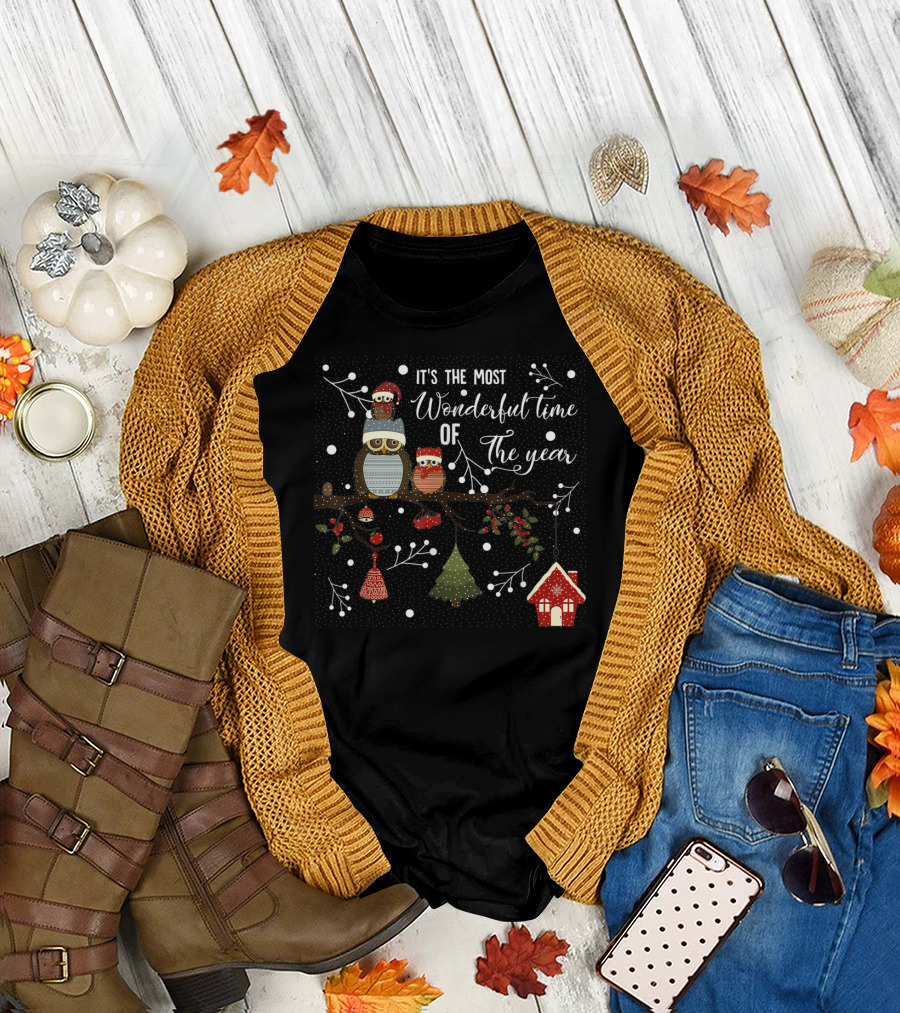 It's The Most Wonderful Time Of The Year Owl Winter Holiday Scene T-Shirt