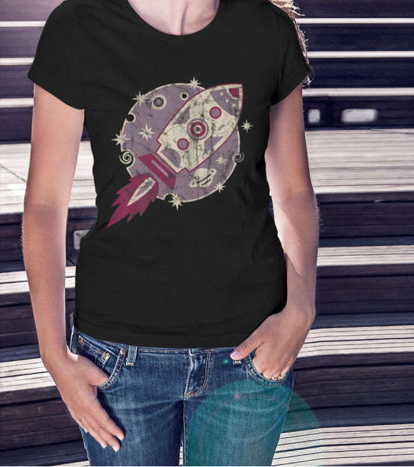 Rocket Planet Stars Galaxy Scifi Cosmos Retro Space Adventure T-Shirt