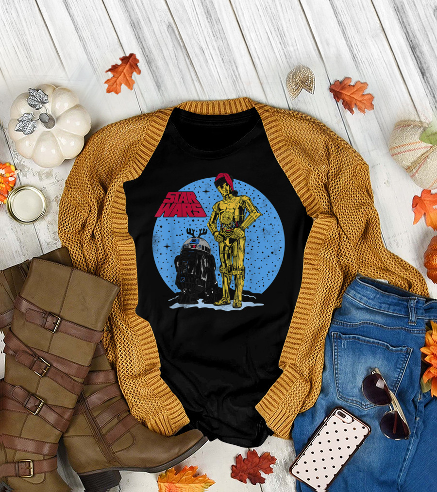 Star Wars R2D2 C3PO Snowy Christmas Scene T-Shirt