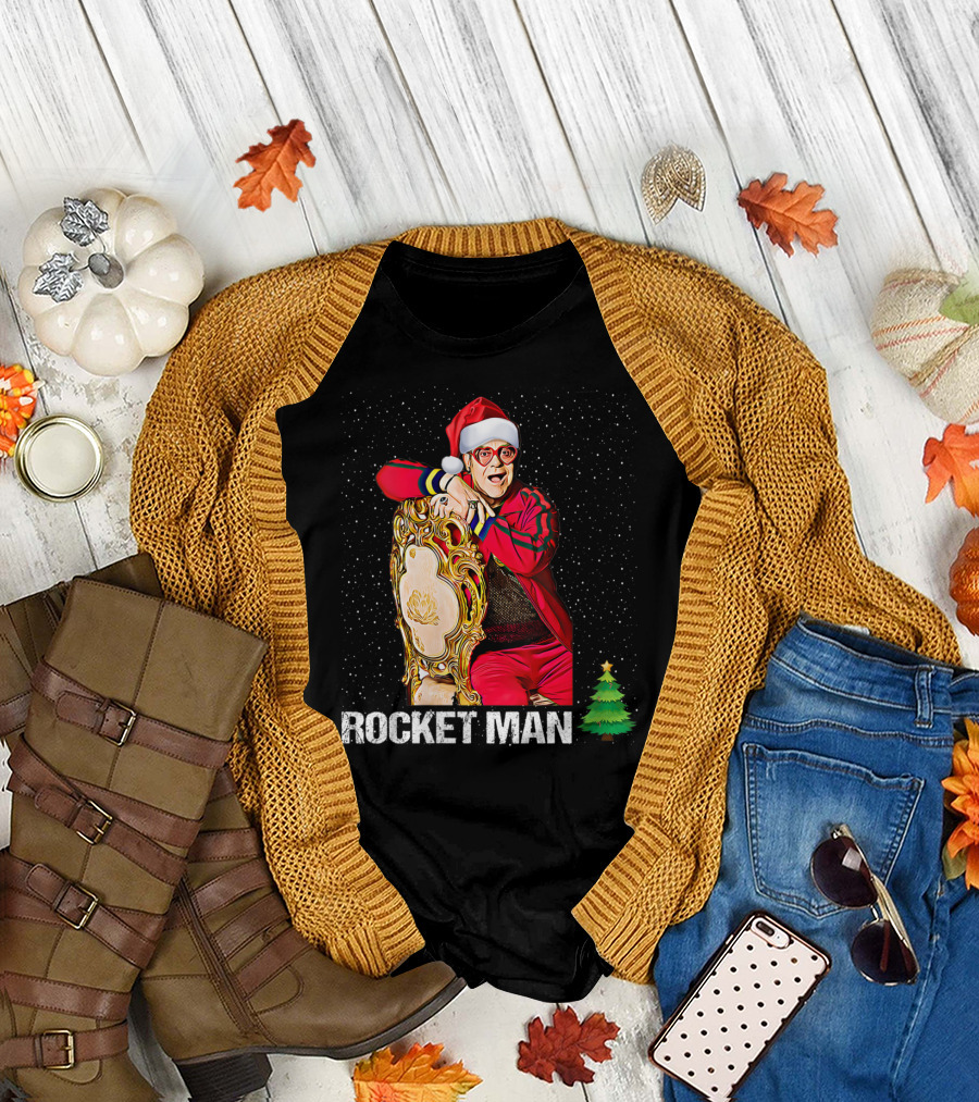 Elton John Rocketman Christmas Santa Hat Funny Music T-Shirt