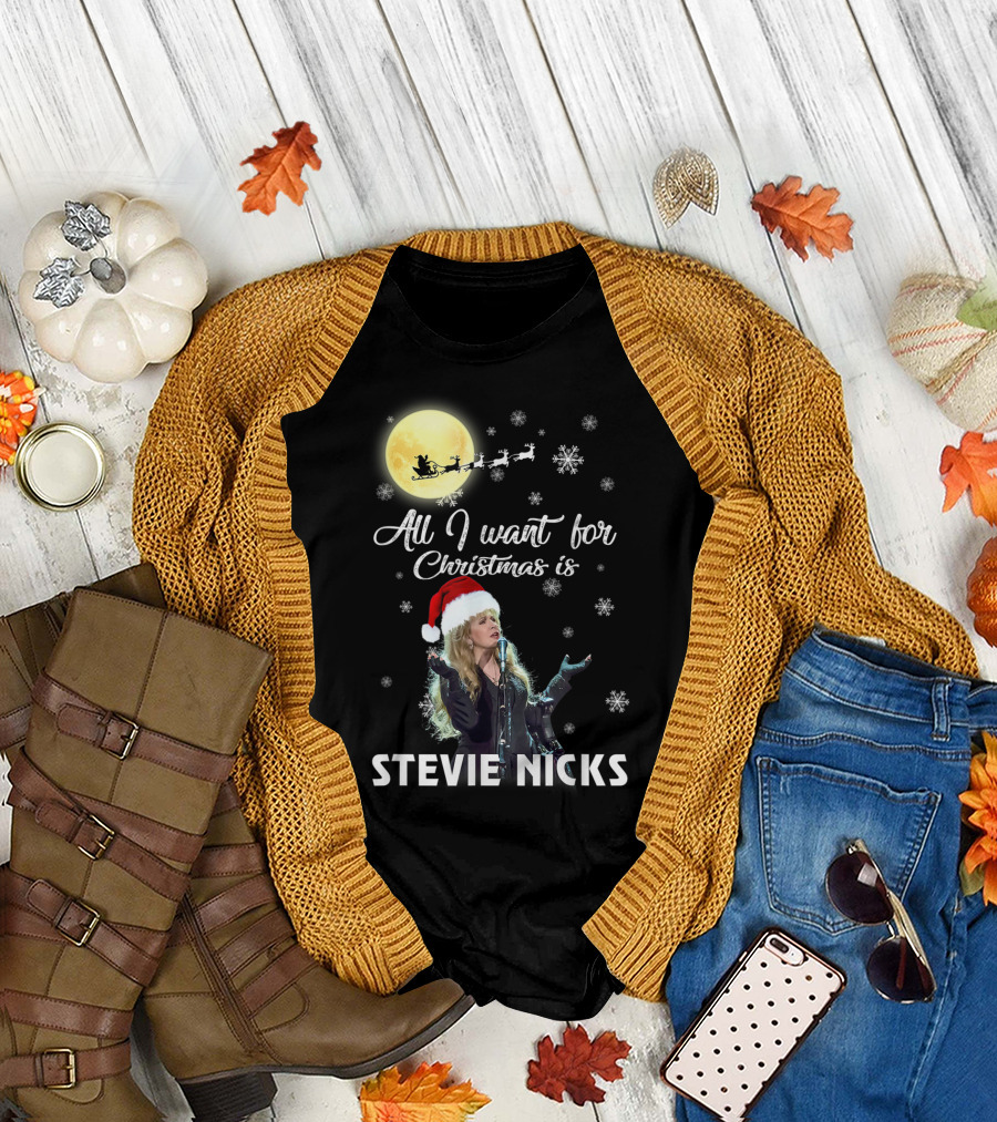 All I Want for Christmas Is Stevie Nicks Moon Santa Sleigh Snowflakes T-Shirt