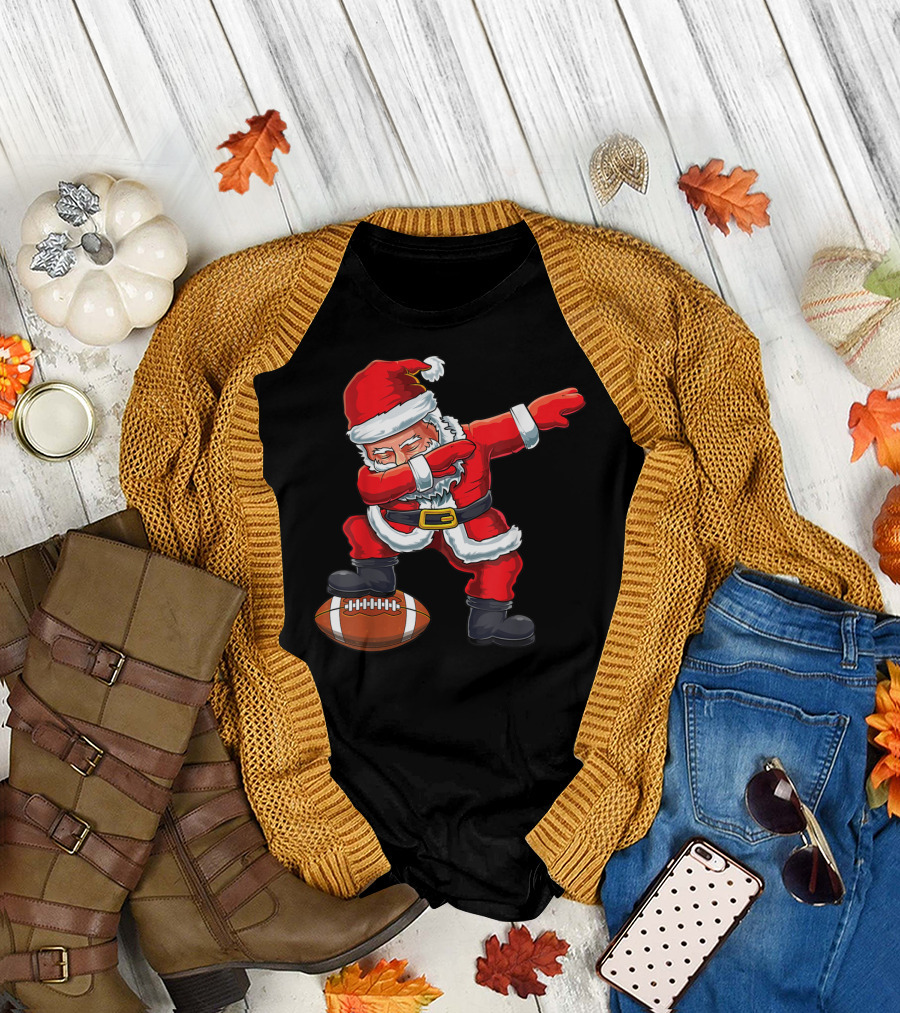 Christmas Santa Claus Dab with Football T-Shirt
