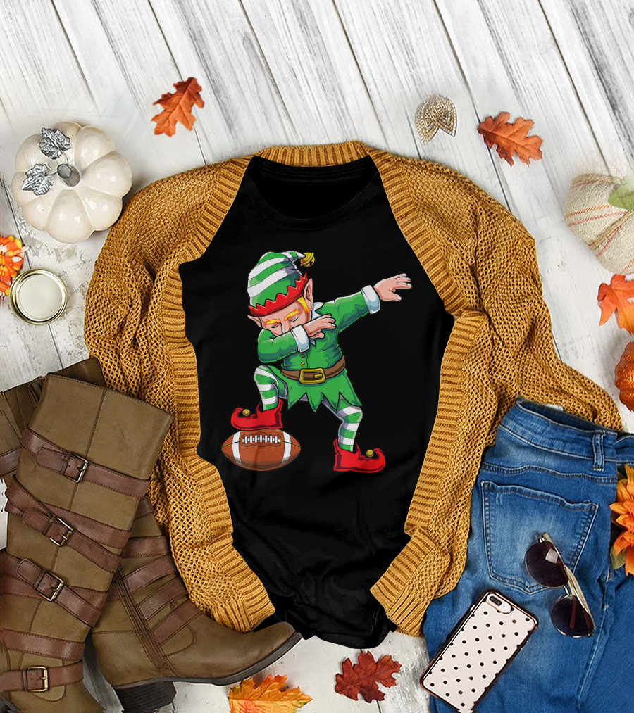 Dabbing Santa Elf Dab Boys Football Player Holiday Sports Fun T-Shirt