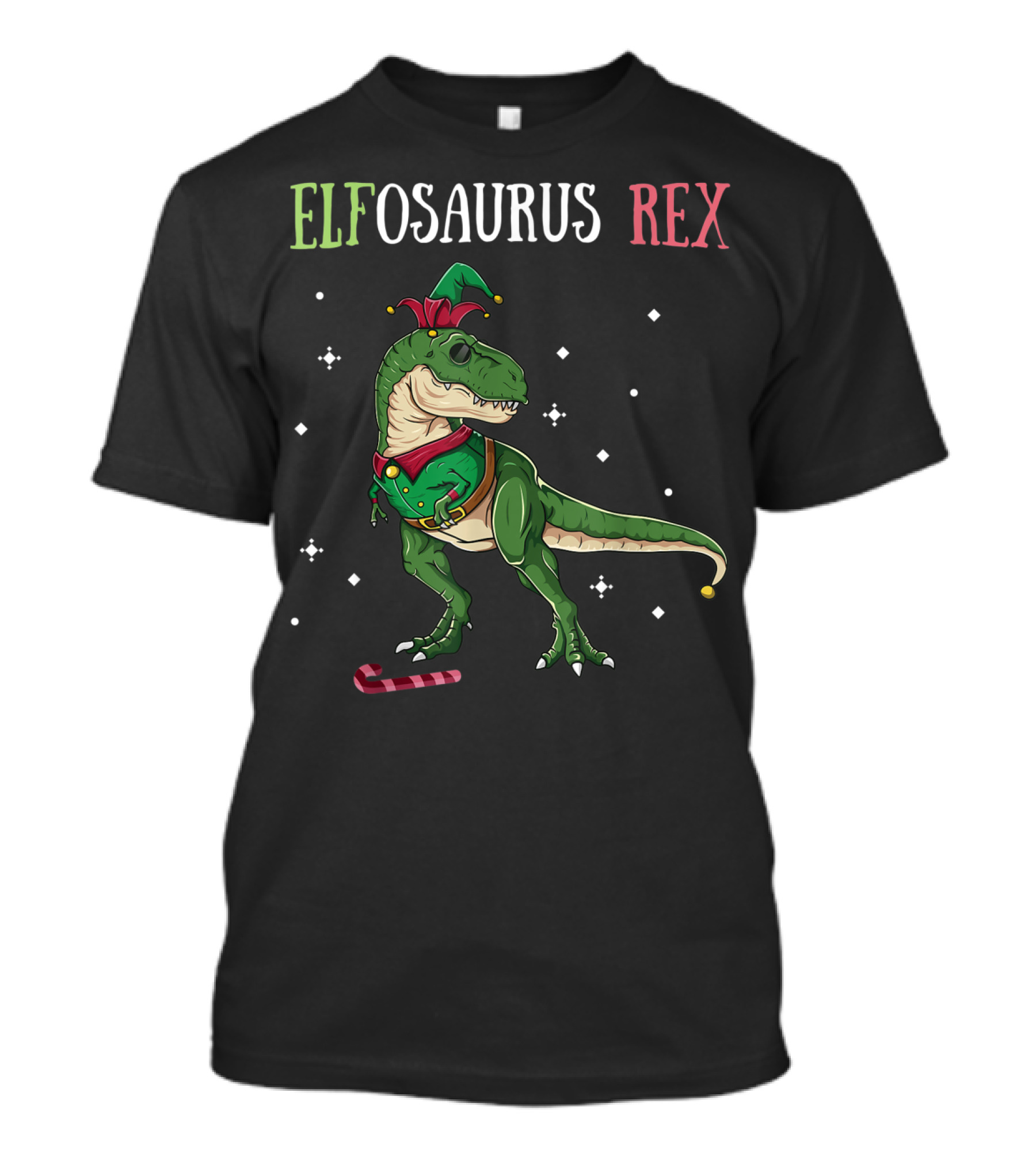 Elfosaurus Rex Elf Dinosaur Christmas T-Rex With Candy Cane T-Shirt