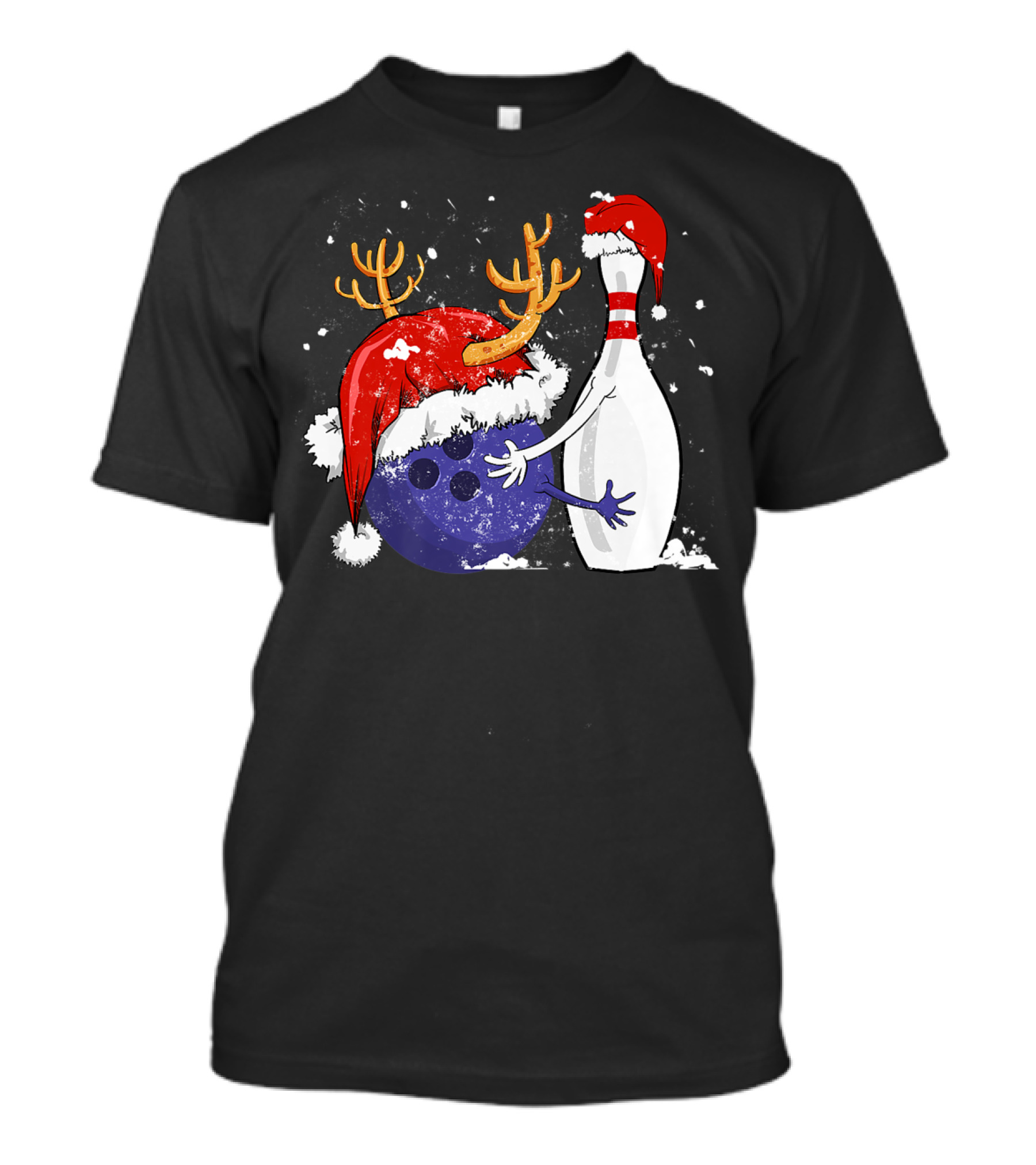 Funny Bowling Christmas Santa Hat Snow Festive Bowling Pin Reindeer Ball T-Shirt