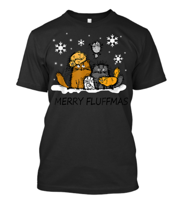 Merry Fluffmas Funny Cat Snowflakes Christmas T-Shirt