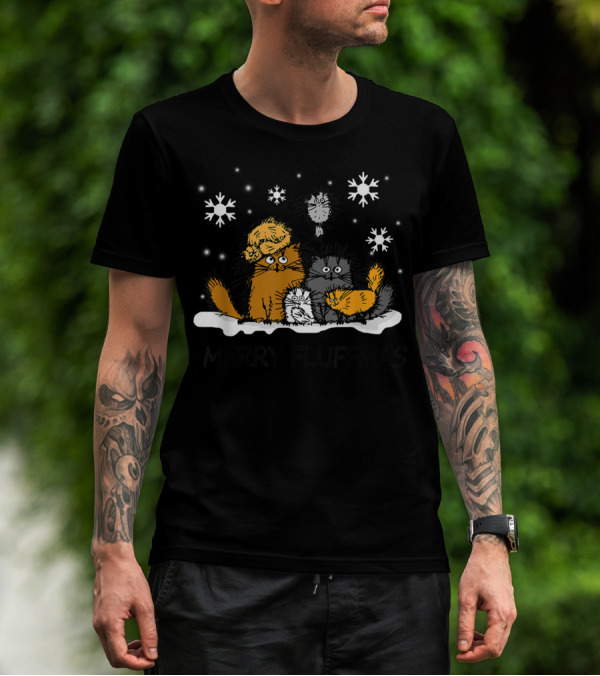 Merry Fluffmas Funny Cat Snowflakes Christmas T-Shirt