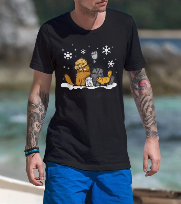 Merry Fluffmas Funny Cat Snowflakes Christmas T-Shirt