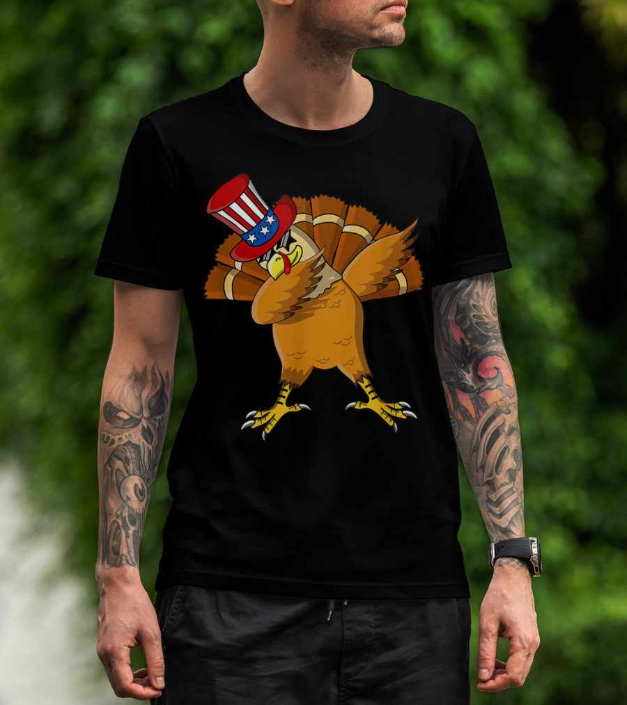 Thanksgiving Dabbing Turkey With Patriotic Uncle Sam Hat T-Shirt