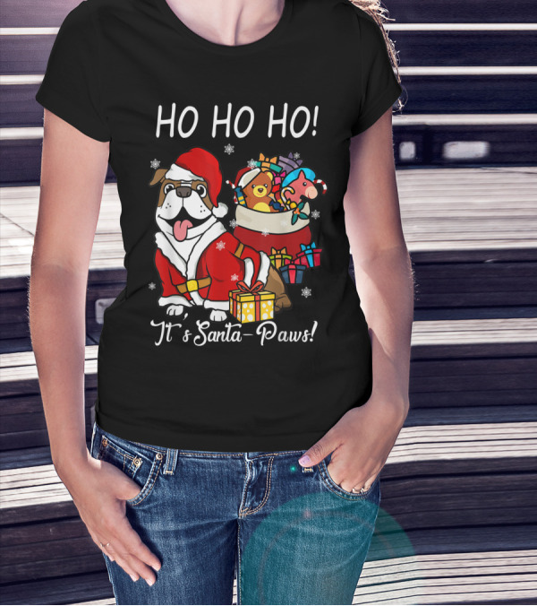 Ho Ho Ho It's Santa-Paws Bulldog Christmas T-Shirt
