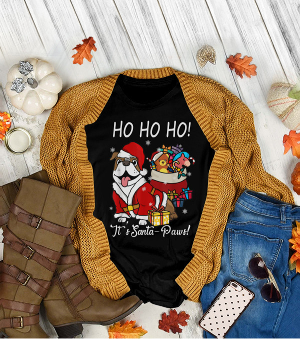 Ho Ho Ho It's Santa-Paws Bulldog Christmas T-Shirt