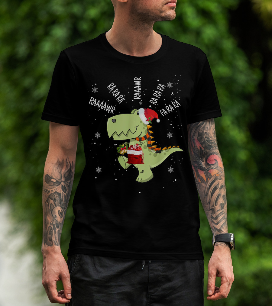 Fa Ra Ra Ra Rawr Raaawr Trex Christmas Dinosaur Santa Hat T-Shirt