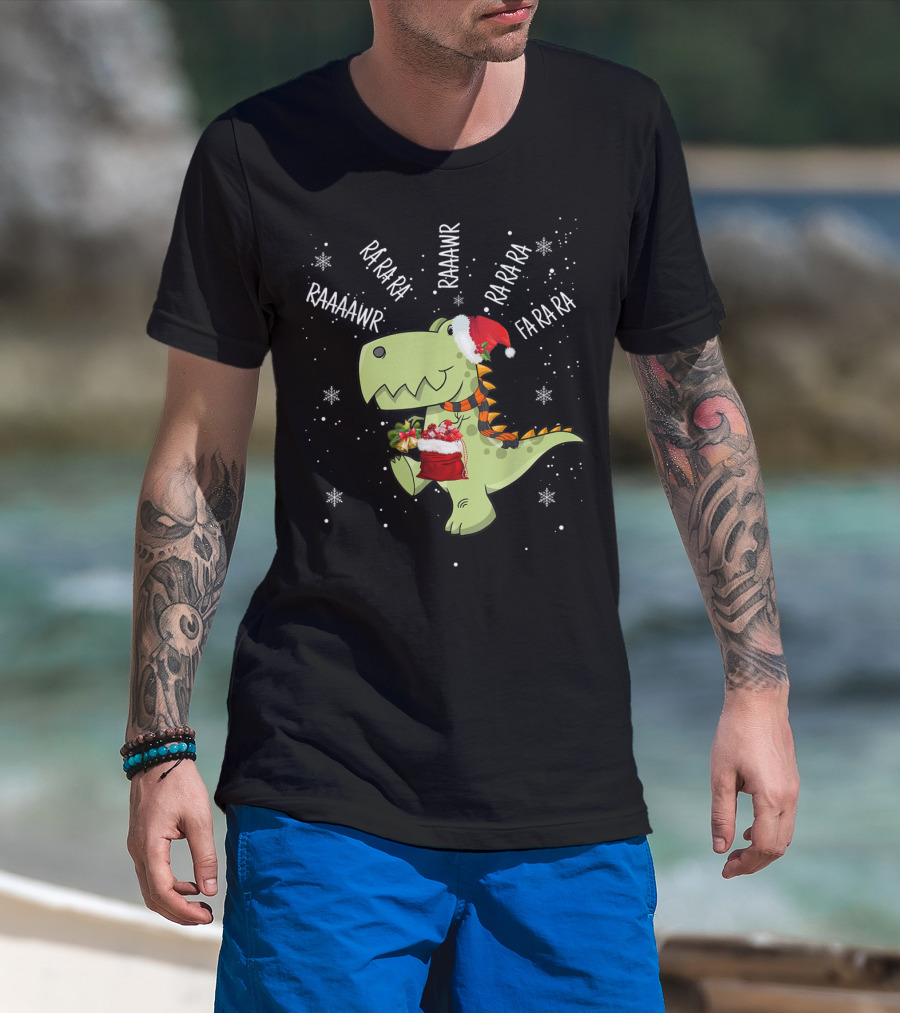 Fa Ra Ra Ra Rawr Raaawr Trex Christmas Dinosaur Santa Hat T-Shirt