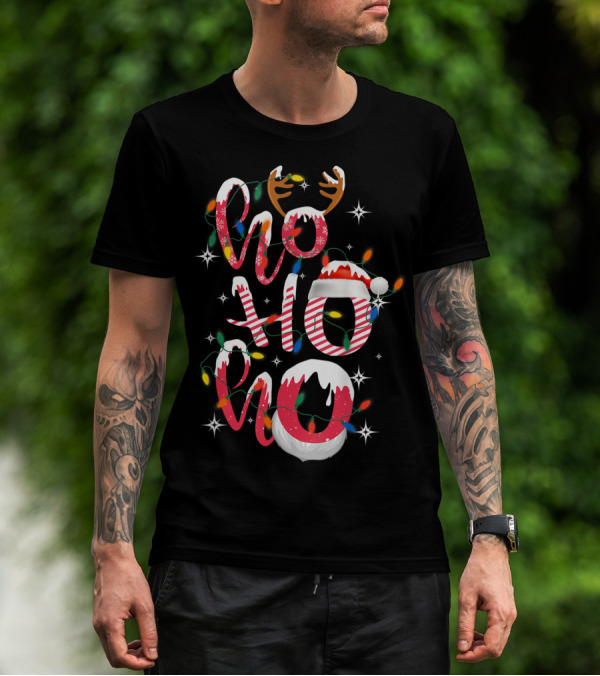 Hohoho Christmas Reindeer Candy Lights Santa Hat T-Shirt