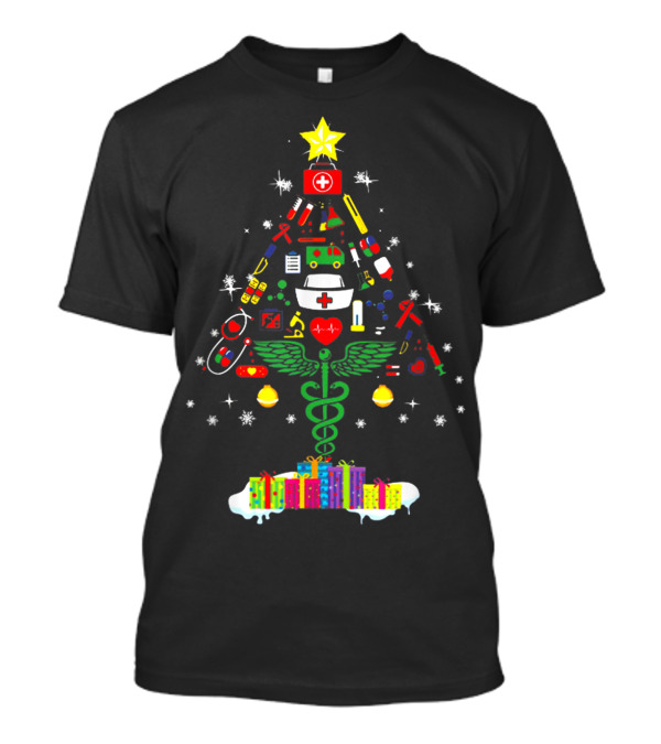 Funny Nurse Xmas Tree Caduceus Merry Christmas T-Shirt