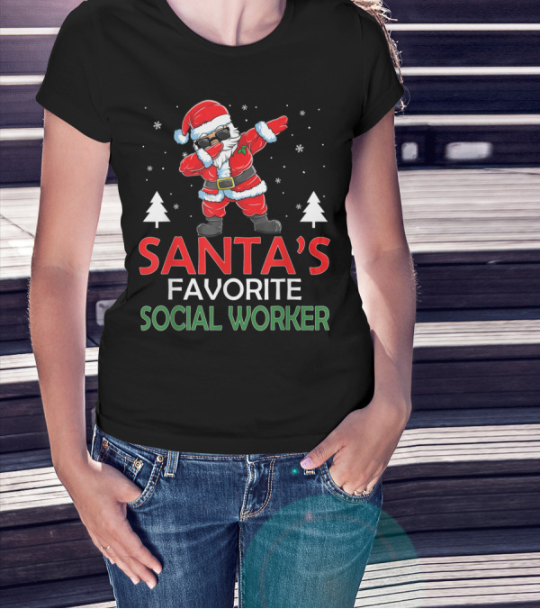 Santa's Favorite Social Worker Christmas Dab Snow T-Shirt