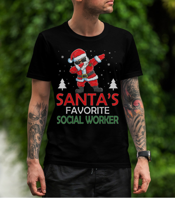 Santa's Favorite Social Worker Christmas Dab Snow T-Shirt