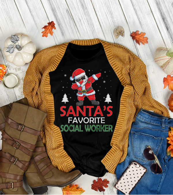 Santa's Favorite Social Worker Christmas Dab Snow T-Shirt