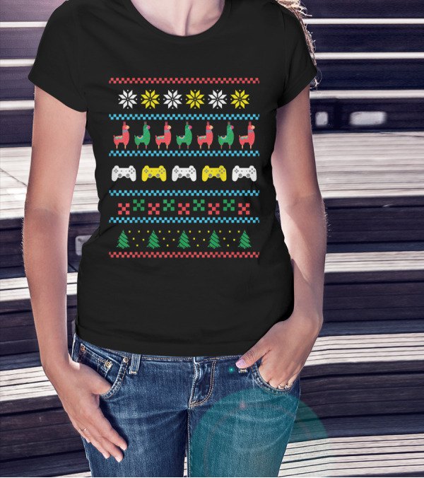Ugly Merry Gamer Gaming Games Console Christmas Llama T-Shirt
