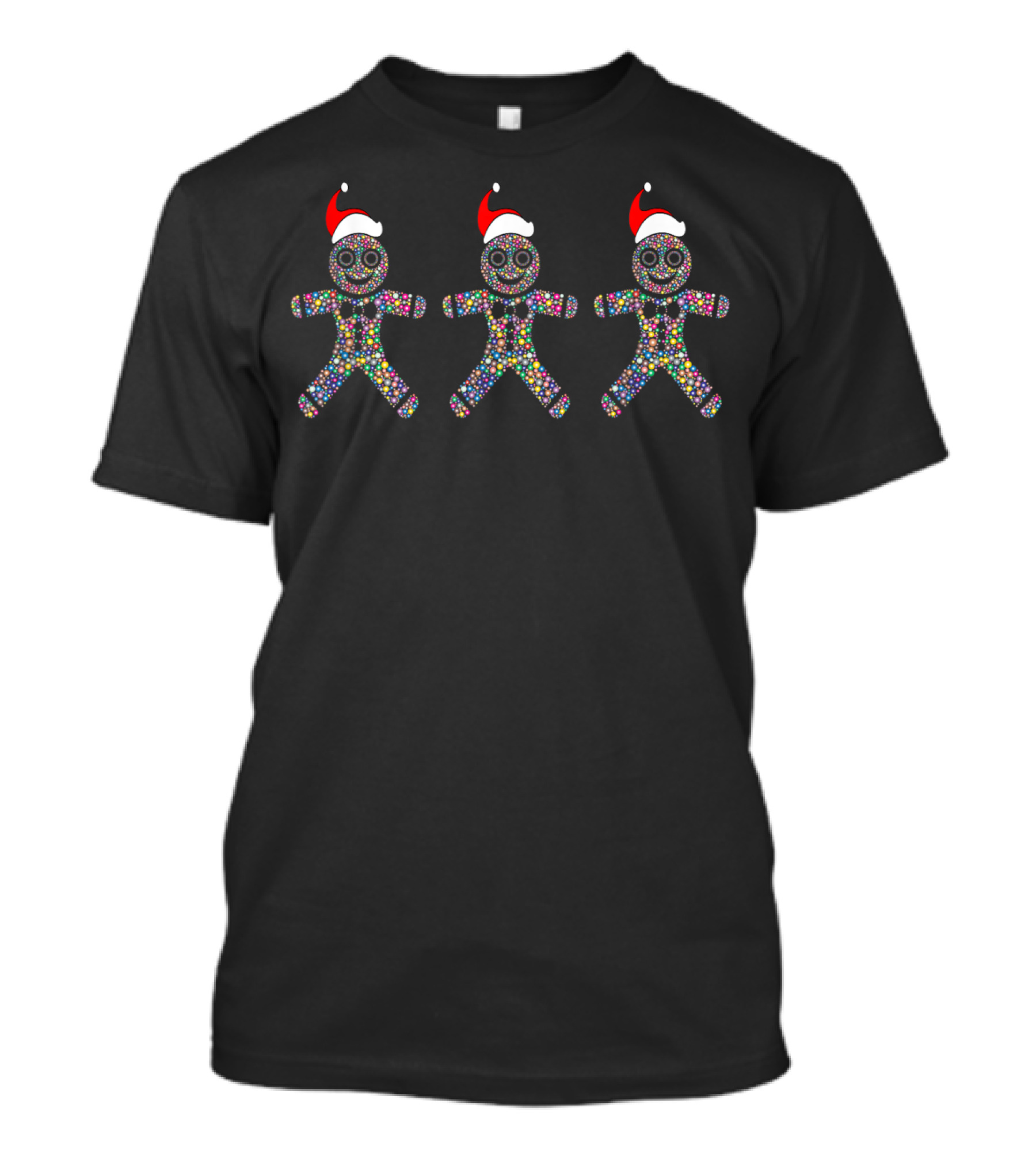Three Gingerbread Men With Santa Hats Festive Christmas Cookies T-Shirt