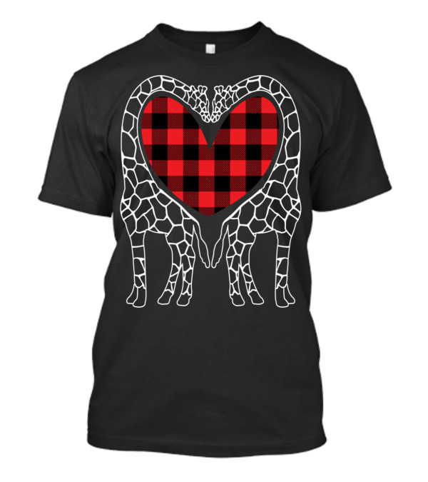 Buffalo Plaid Heart With Giraffe Lovers Christmas T-Shirt