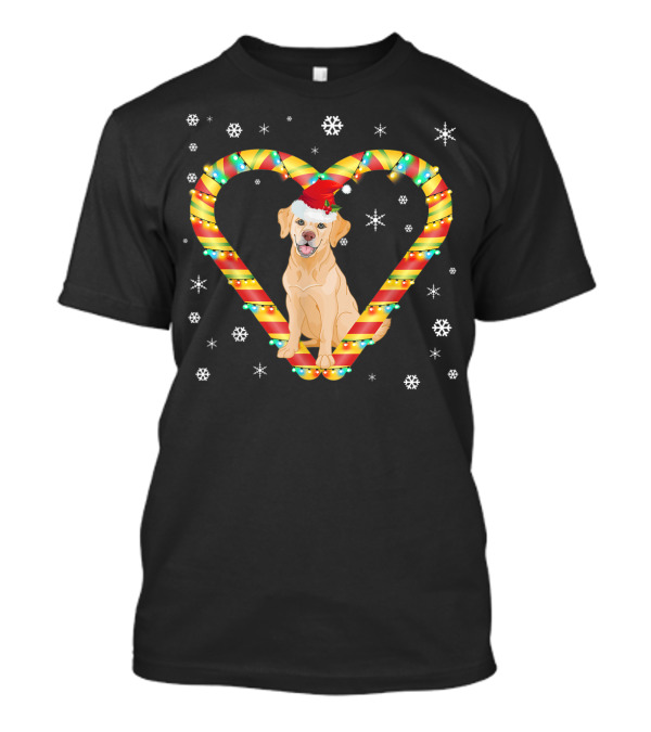 Golden Retriever Santa Hat Candy Cane Heart Snowflakes T-Shirt