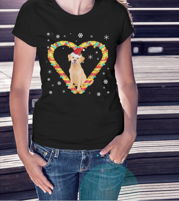 Golden Retriever Santa Hat Candy Cane Heart Snowflakes T-Shirt