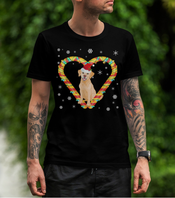 Golden Retriever Santa Hat Candy Cane Heart Snowflakes T-Shirt