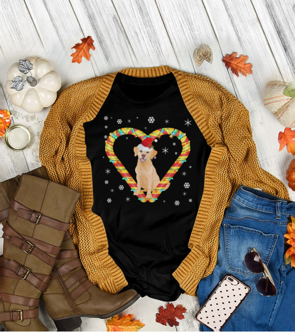 Golden Retriever Santa Hat Candy Cane Heart Snowflakes T-Shirt