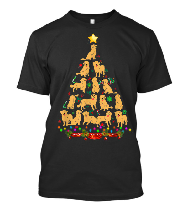Golden Retriever Dog Christmas Tree Lights Star Decorations T-Shirt